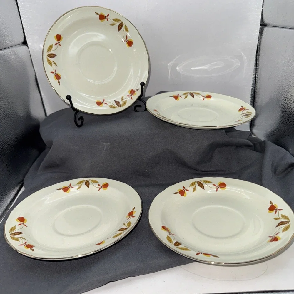 4 Vtg Jewel Tea Autumn Leaf Saucers ~ Superior Hall Quality Dinnerware ~